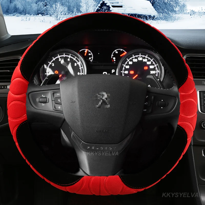 

Winter Plush Car Steering Wheel Cover D Shape For Peugeot 508 2010~2016 Auto Accessories interior Fast Shipping