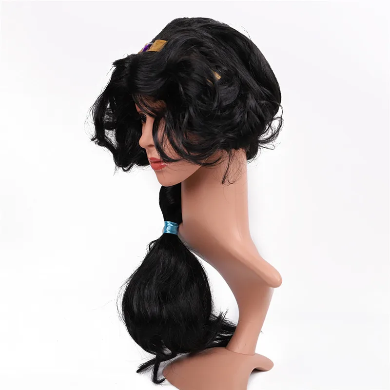 Хэллоуин женщин Аладдин и волшебная лампа Принцесса парик Жасмин черный длинный