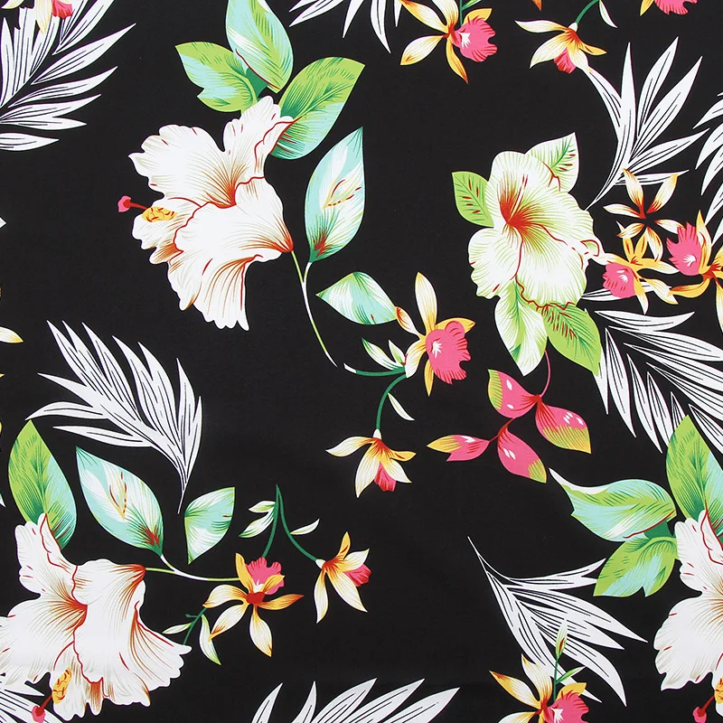 150 см в ширину мягкая черно-белая тонкая ткань с цветочным принтом для платьев