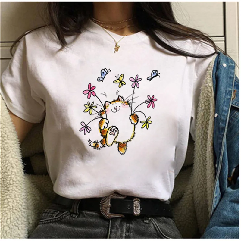 

Hedgehog Cartoon Lady T-shirt Lady Casual Cute O-neck Loose Popular Street Harajuku Fashion T-shirt Mayos Women's T-shirt