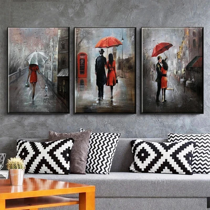 

Living Room Watercolor Decorative Canvas Couples Strolling In The Street Scenery Poster Canvas Prints Cuadros Wall Art