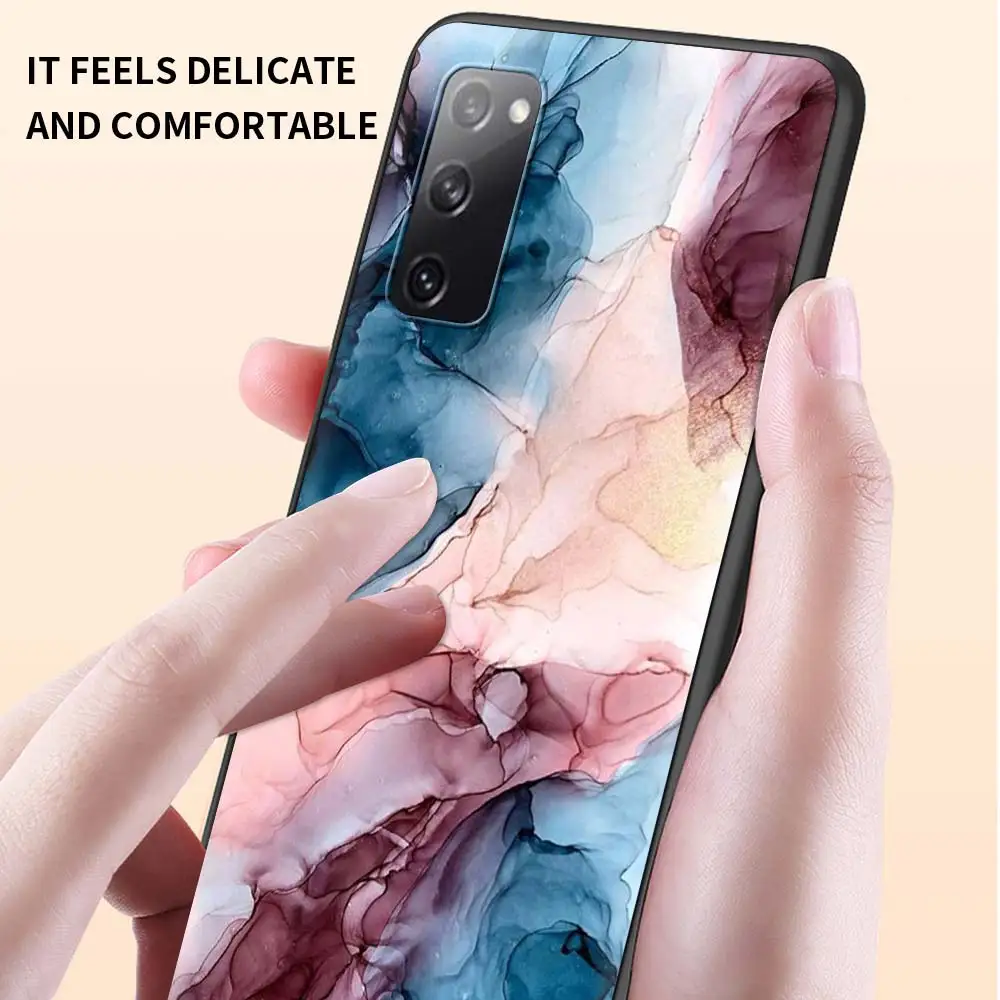 

Case For Samsung Galaxy S21 S10 S20 FE S9 Plus Note 20 9 8 10 Lite Cubre Black Shell Mobile Coque Watercolor Marble Pattern