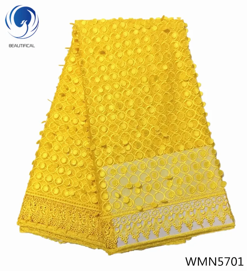 

Beautifical Yellow african lace fabrics 3d net lace fabric 2018 Latest style Nigerian mesh tulle lace fabric for dress WMN67