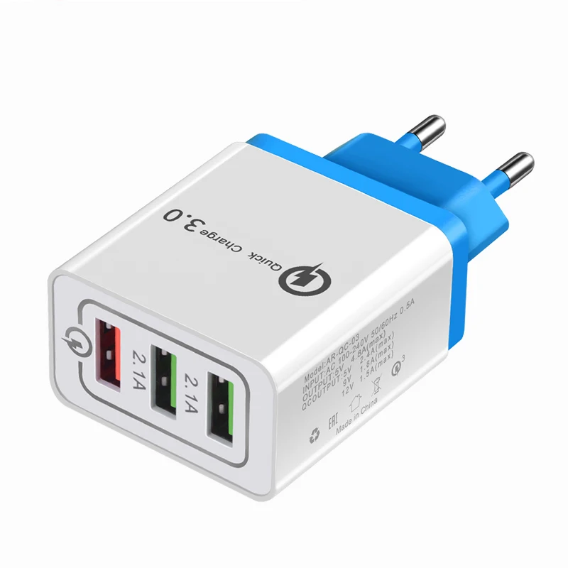 3 порта быстрое зарядное устройство 3,0 USB зарядное устройство сетевой адаптер питания для iPhone iPad samsung Xiaomi мобильных телефонов QC3.0 быстрое зарядное устройство для путешествий - Тип штекера: blue
