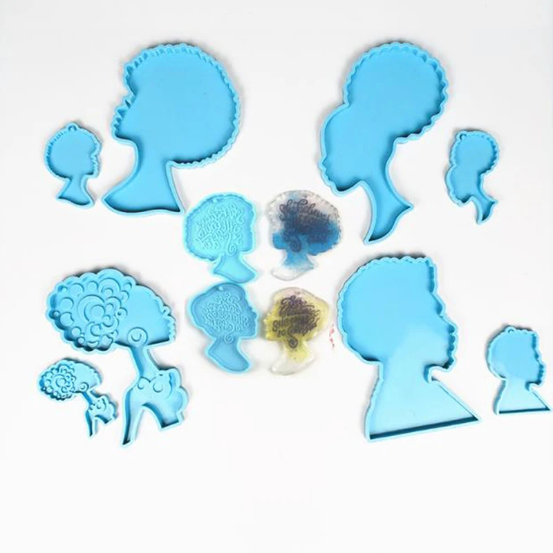 

1Pcs Afro Female Keychain Resin Molds Silicone Resin Casting Afro Head Mold