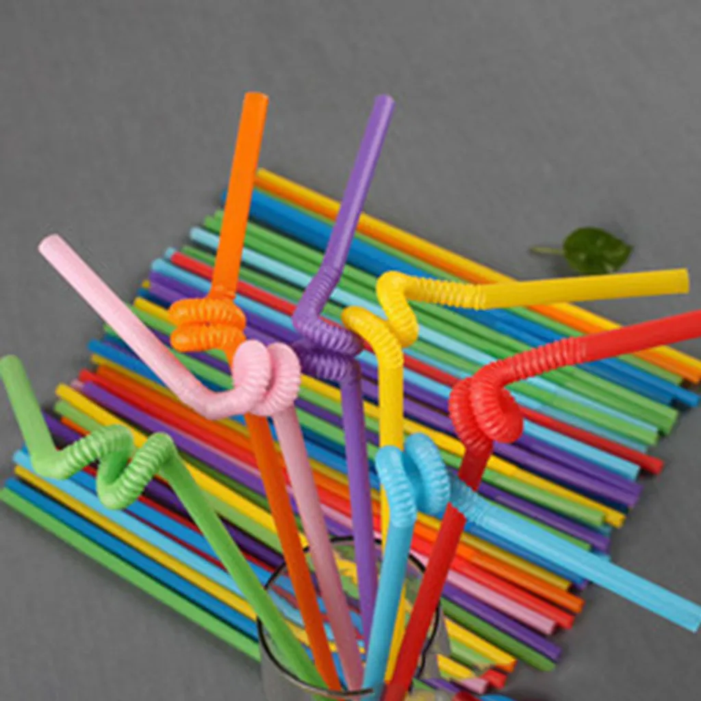 

100pcs Multi Color Rainbow Drinking Straws Flexible Bendy Party Disposable Plastic Drinking Straws - Assorted Colors Straw