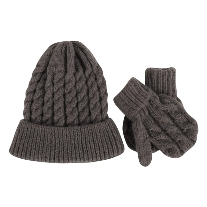 

Winter Warm Baby Knitting Wool Hat Gloves Set Solid Color Crochet Beanies Mitten Kit for Kids Children popular