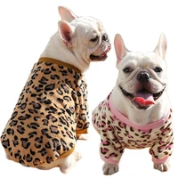 leopard dog hoodies coat french bulldog pug fleece pet clothes dog sweatshirt shirt for small medium dog teddy puppy cat sweater