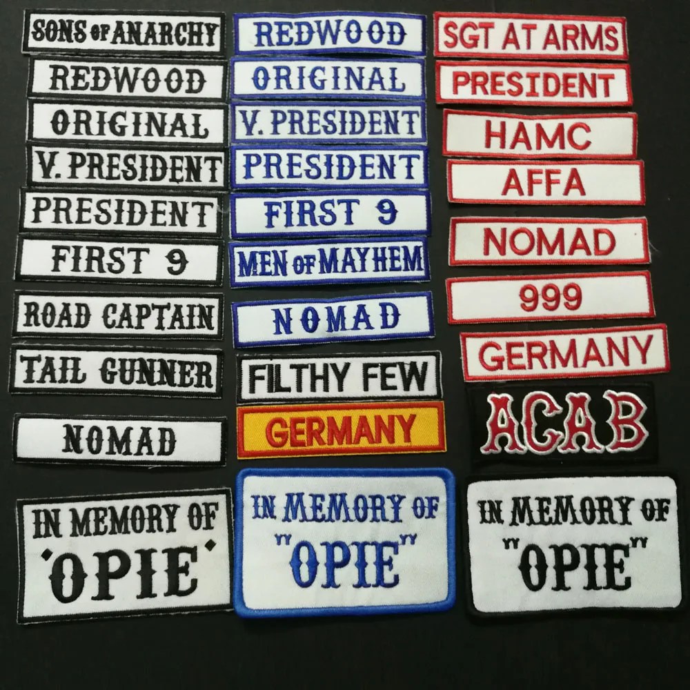 SONS OF NOMAD ORIGINAL V PRESIDENT REDWOOD FRIST 9 IN MEMEORY OF OPIE ACAB AFFA вышитые нашивки "анархия" значки аппликаций