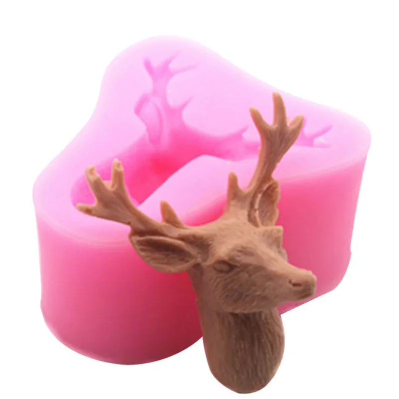 

3D форма в виде головы оленя рождественского оленя, Цветочная фотоформа для мыла кекса, инструменты для украшения выпечки, формы для шоколад...