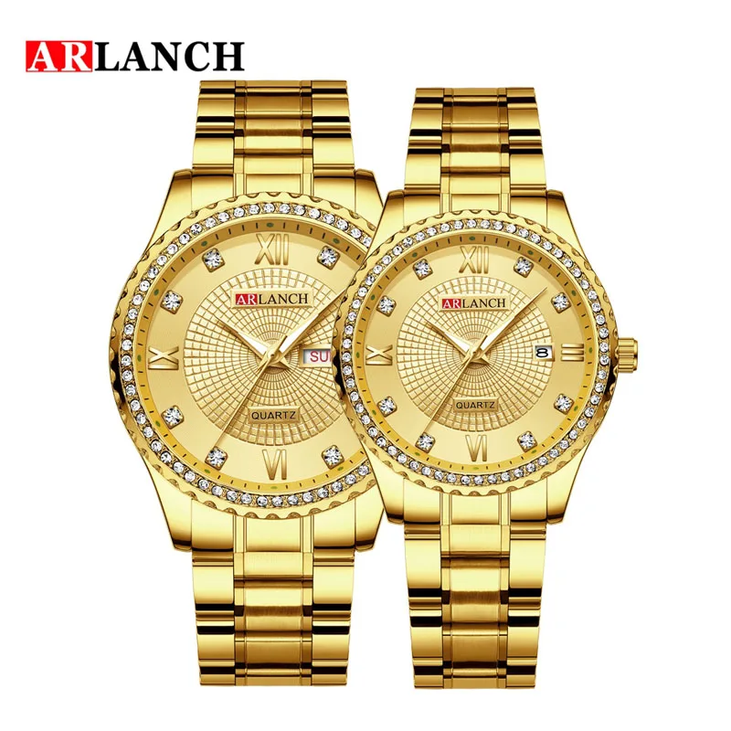 Алмазный парные кварцевые часы Для мужчин женщин с двойным календарем неделю