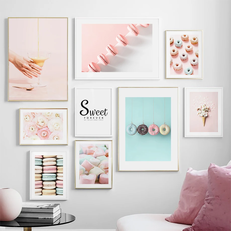 

Macaron Donuts Candy Flower Ice Cream Canvas Painting Posters and Prints Canvas Wall Art Pictures for Living Room Decor Design