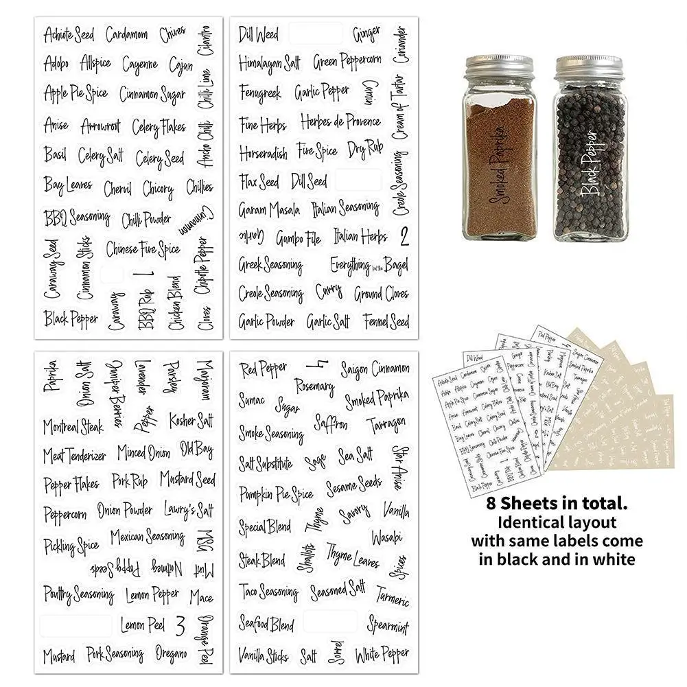 

8 Sheets Spice Stickers For Cans Condiments Label Jar Stickers Waterproof Labels Sticker Food Transparent Spice Stickers Pa C8I9