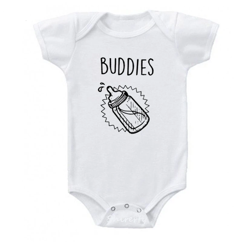 BUDDIES-White Летний хлопковый комбинезон с коротким рукавом для маленьких мальчиков и девочек, Детский комбинезон для новорожденных - Цвет: BUDDIES-White