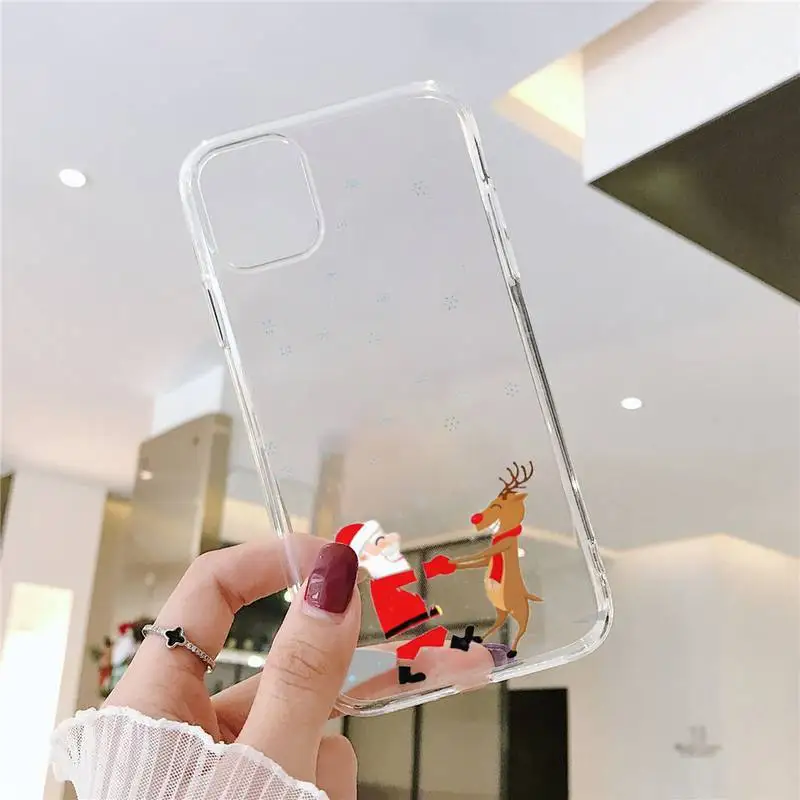 

Cute Lovely Christmas Elk Phone Case Transparent for iPhone 6 7 8 11 12 s mini pro X XS XR MAX Plus SE cover funda