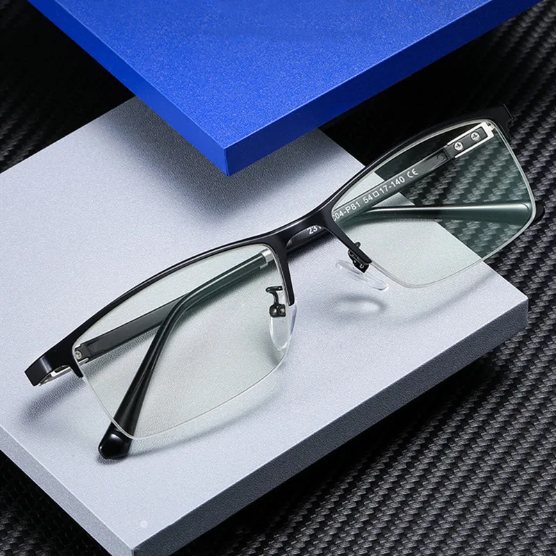 

OEYEYEO New Business Men's Anti Blue Light Spectacle Frame Metal Square Half Rim Retro Myopia Eyeglasses TR90 Ultralight Temples
