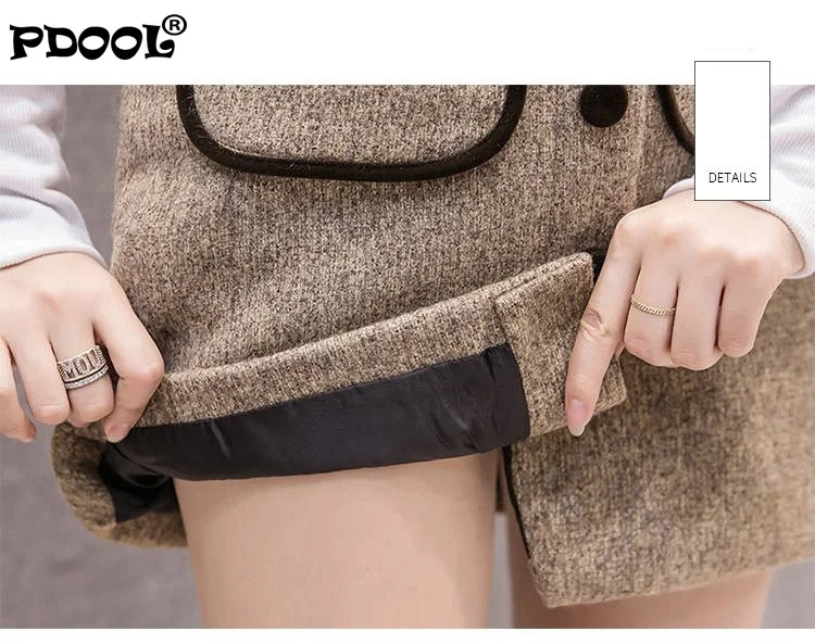 

Fashion 2021 Autumn Winter Short Woolen Skirt Women Elegant Button Pocket Mini Skirts Female A Line Wool Faldas Saia Jupe Femme