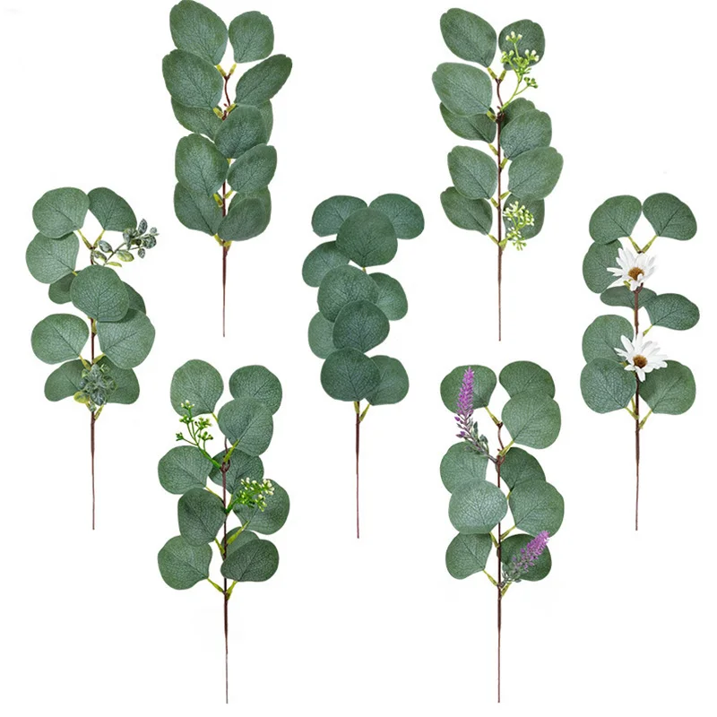 

Artificial Plant Green Eucalyptus Leaves Plastic Simulation Plant Flower DIY Bridal Bouquet Wreaths Wedding Home Room Decoration
