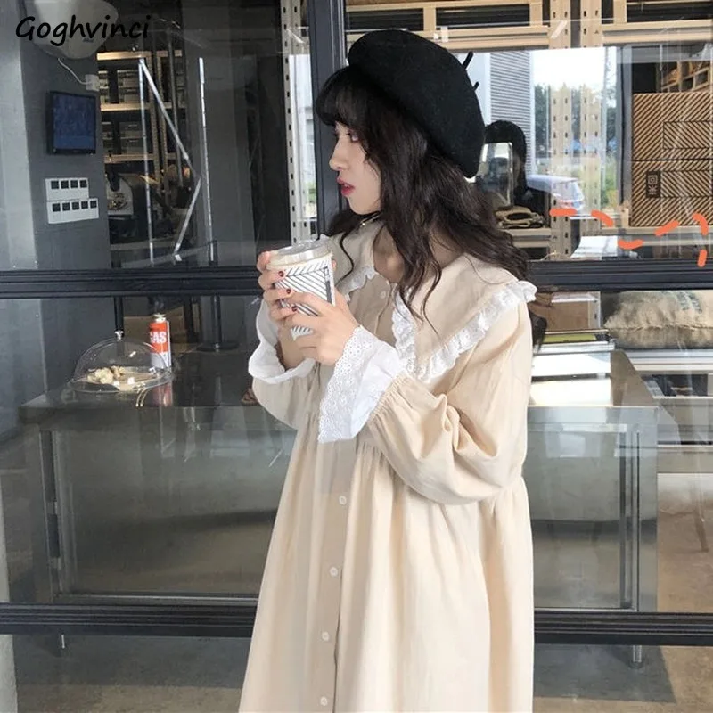 Платье женское Винтажное с длинным рукавом милое шикарное повседневное Простое
