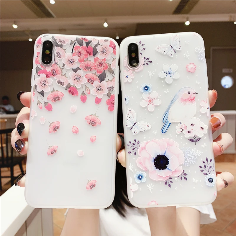 Мягкий чехол для телефона Relievo с цветами iPhone 7 Модный розы птицы X XS 11 12 mini Pro MAX XR 6 6S