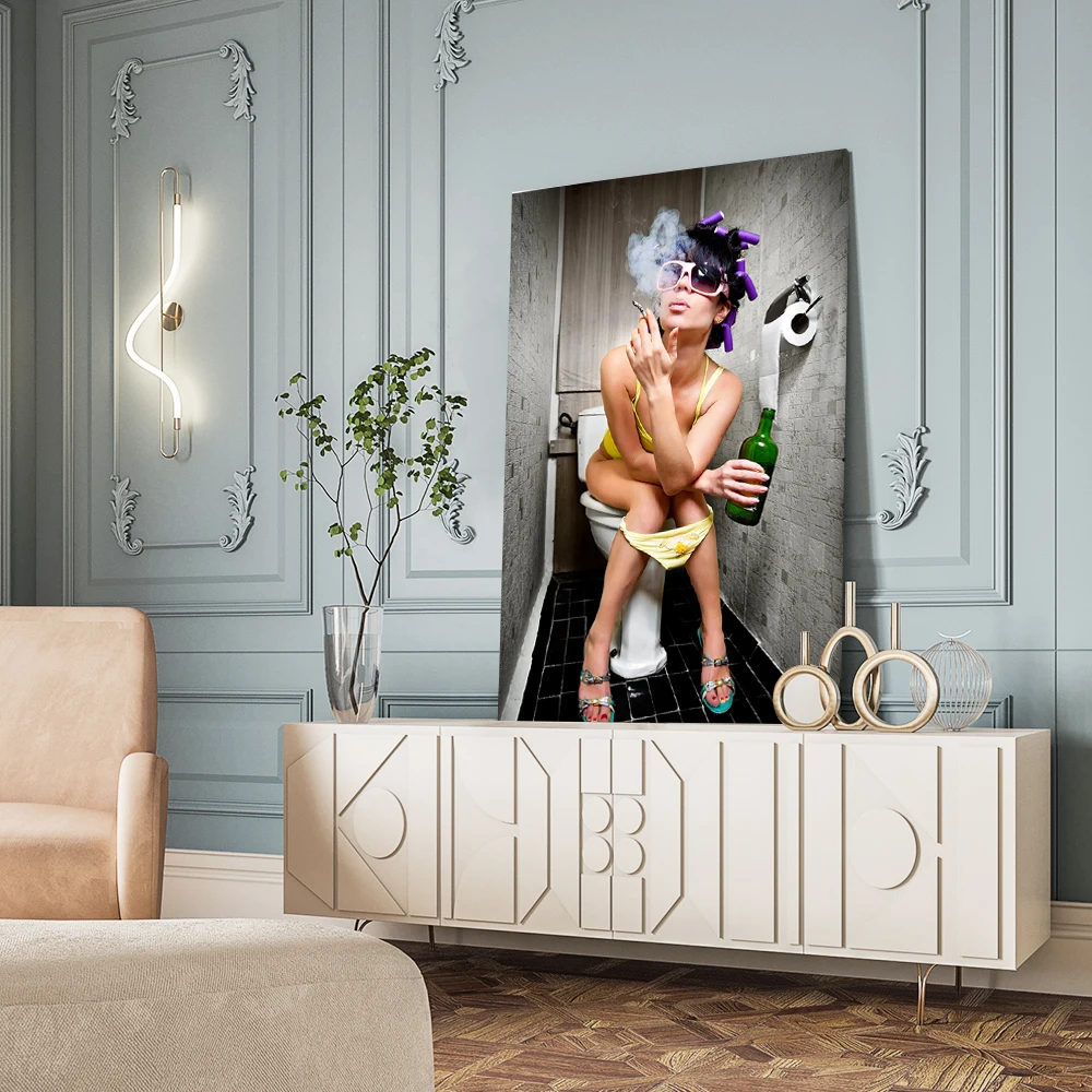 

Painting on Canvas Print Girl Sits In A Toilet Art Posters and Prints Wall Art Photos Home Decor Frameless