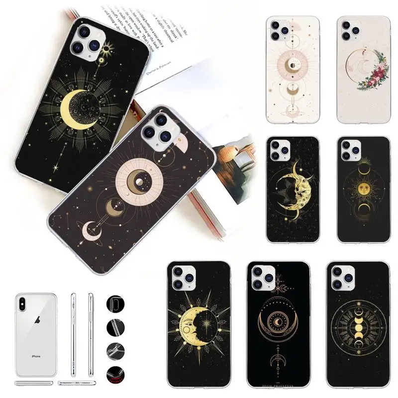 

Tarot Card Gold moon and Sun Phone Case for iPhone 11 12 13 mini pro XS MAX 8 7 6 6S Plus X 5S SE 2020 XR case