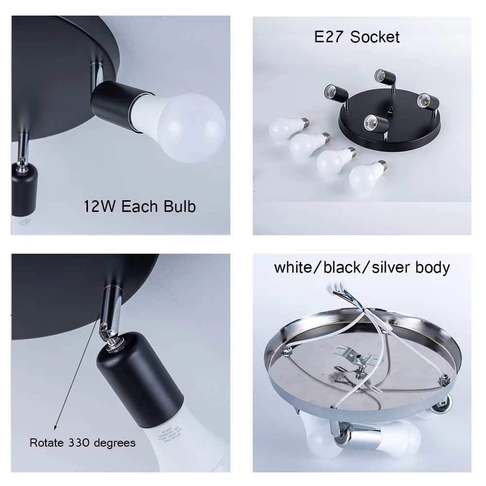 Comfortable Indoor Led Ceiling Light with E27 12W bulb AC85-265V Modern Lamp Black Silver Fixture housing Chandelier | Освещение