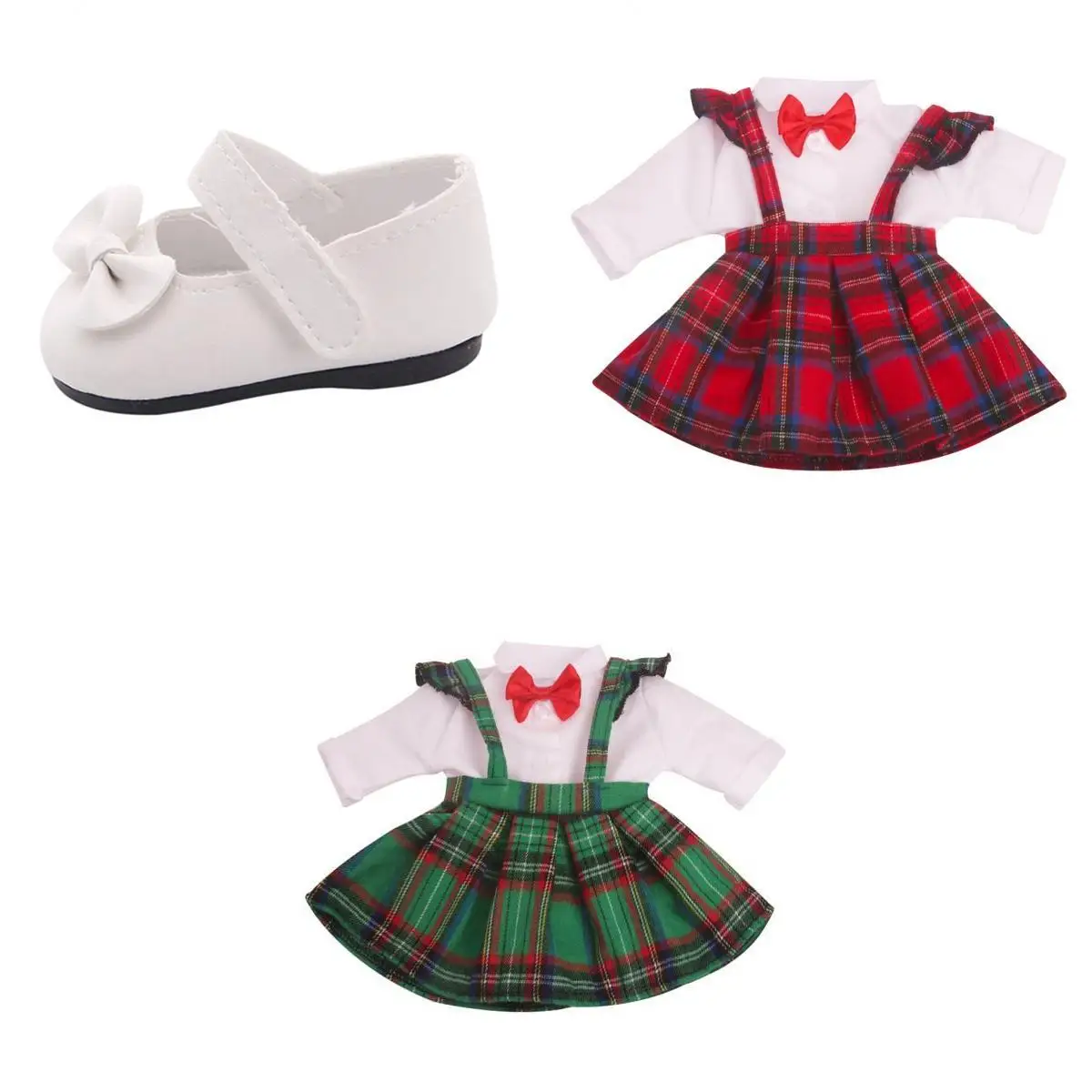 

18in Doll Plaid Skirt Tie Lovely Shoes Set 45cm American Doll Handmade