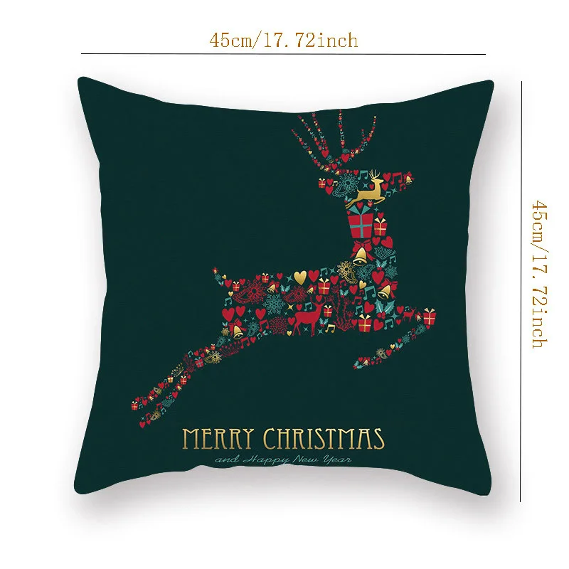 

1PC Christmas Green Hot Stamping Pillowcase Christmas Decoration New Year 2021 Polyester Peach Skin Soft Sofa Pillowcase