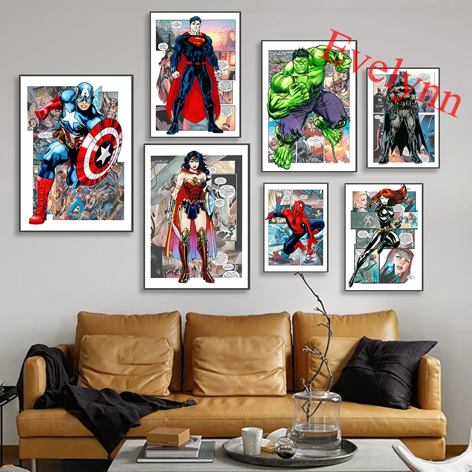 Плакат с супергероями из комиксов Marvel Dc Человек летучая мышь Капитан Америка