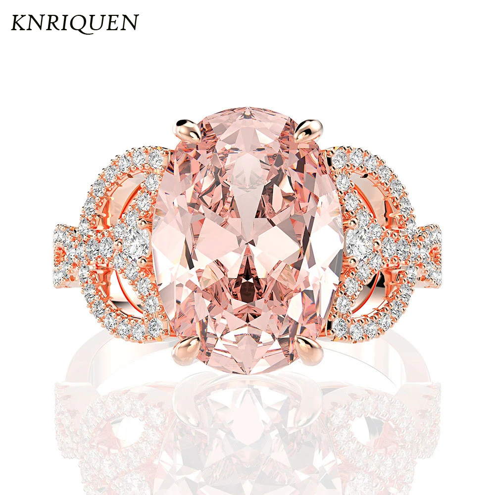 

Real 925 Sterling Silver 10*14mm Pink Morganite Gemstone Lab Diamonds Ring Wedding Engagement Rings for Women Fine Jewelry Gift