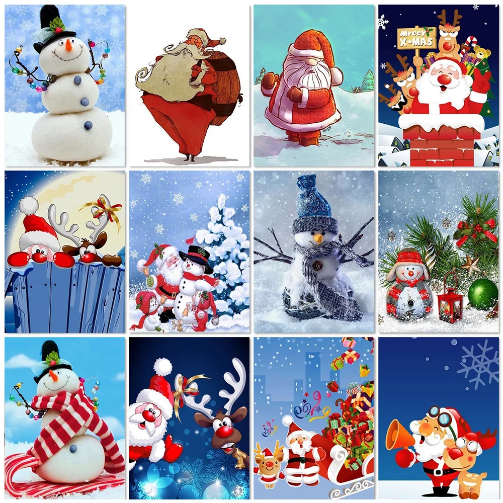 

5D Diamond Painting Snowman Winter Landscape Diamond Embroidery Cartoon Santa Claus Cross Stitch Rhinestone 3D Mosaic Decor Gift