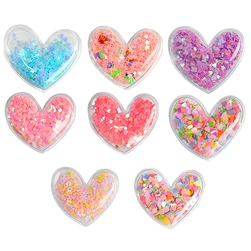 

14pcs/set Heart Transparent Star Sequins Flowing Patches Appliques DIY Hairpin Hair Clip Accessories For Children Girl's Jewelry