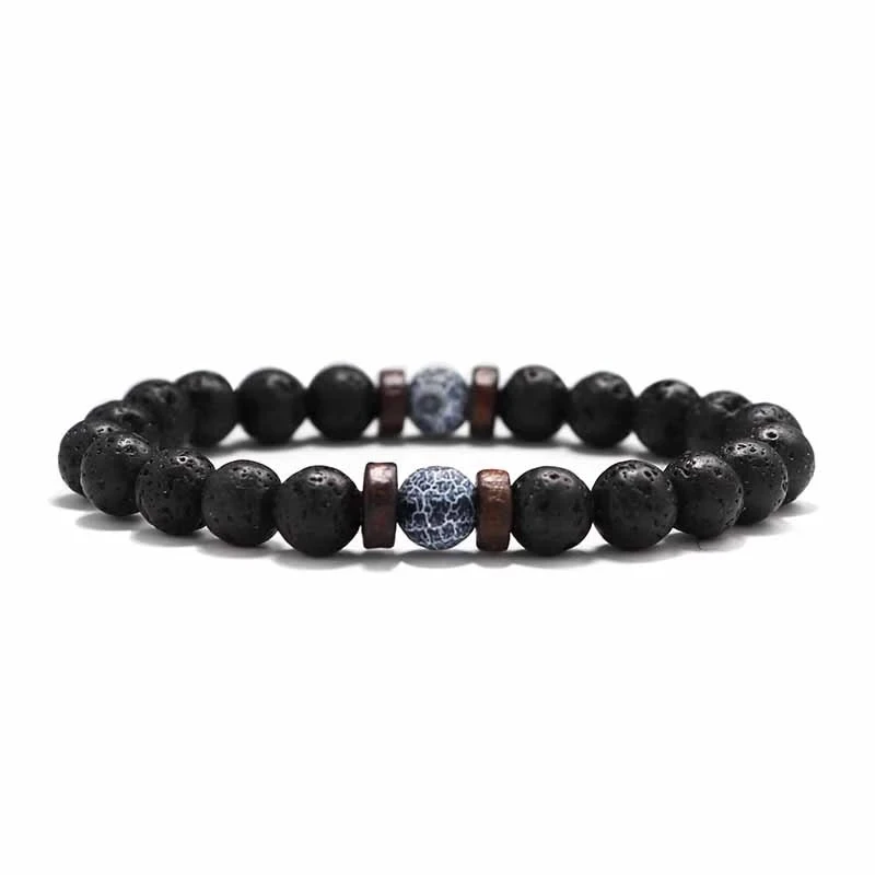 

Volcanic Stone Bracelet for Men Lava Wooden 8mm Beads Bracelet Tibetan Buddha Wrist Chain Women Men's Jewelry Gift Bracelets