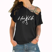 hair life 2020 harajuku t shirt women printed summer cotton woman irregular skew cross tops camisa