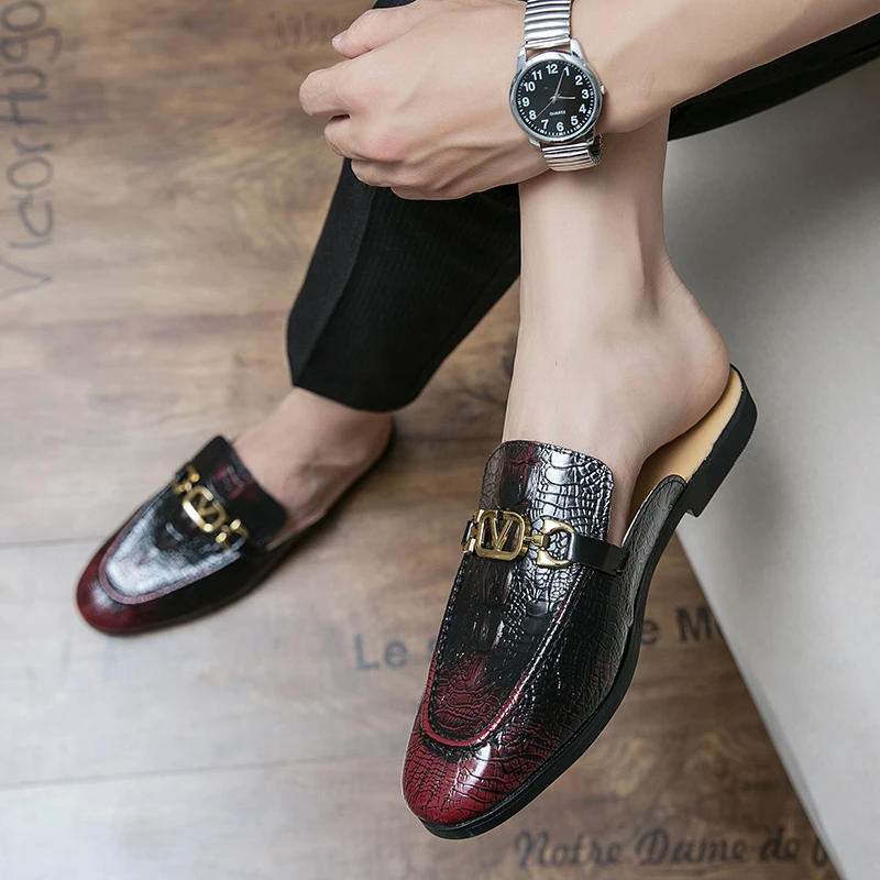 

Personality Slippers Men's Casual Leather Shoes Non-slip Men Brand Formal Light Large Size Oxford Party Luxurious High Quality