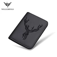 williampolo genuine leather mini wallet men slim card holder bifold multi card case slots high capacity ultra thin deer totem