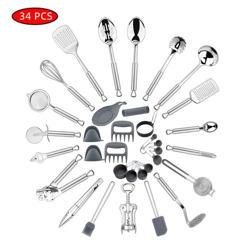 

34 PCS 430 Stainless Steel Kitchenware Set Household Spoon Spatula Kitchen Set Kitchen Accessories