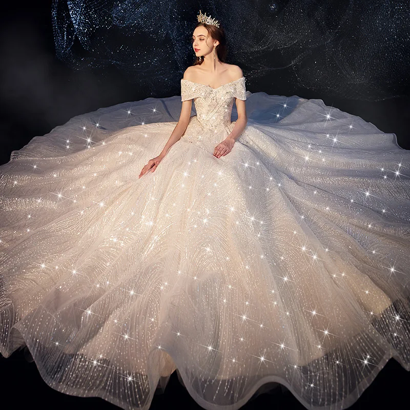 

Женское свадебное платье, Белое Бальное платье с блестками, выполненное на заказ, 2020