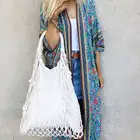 Женское богемное кимоно с цветочным принтом, V-образным вырезом и рукавом летучая мышь