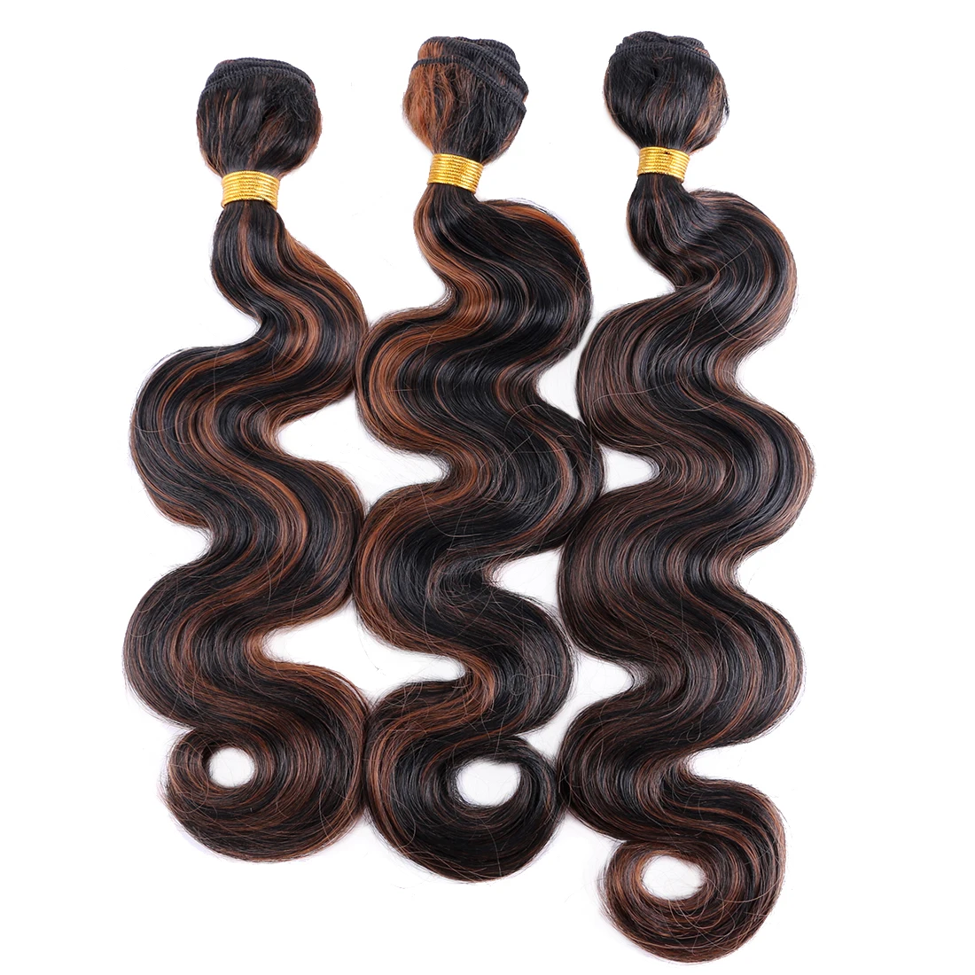 

Ombre Color Black To Brown Color 12-20 Inches Body Wave Hair Bundle High Temperature Synthetic Hair Extensions Curly Wave