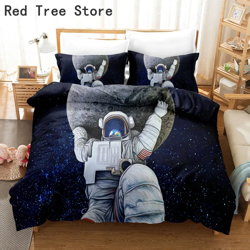 

Комплект постельного белья с принтом луна, космонавт, односпальный, двуспальный, Королевский размер, одеяло с планетами, постельное белье, п...