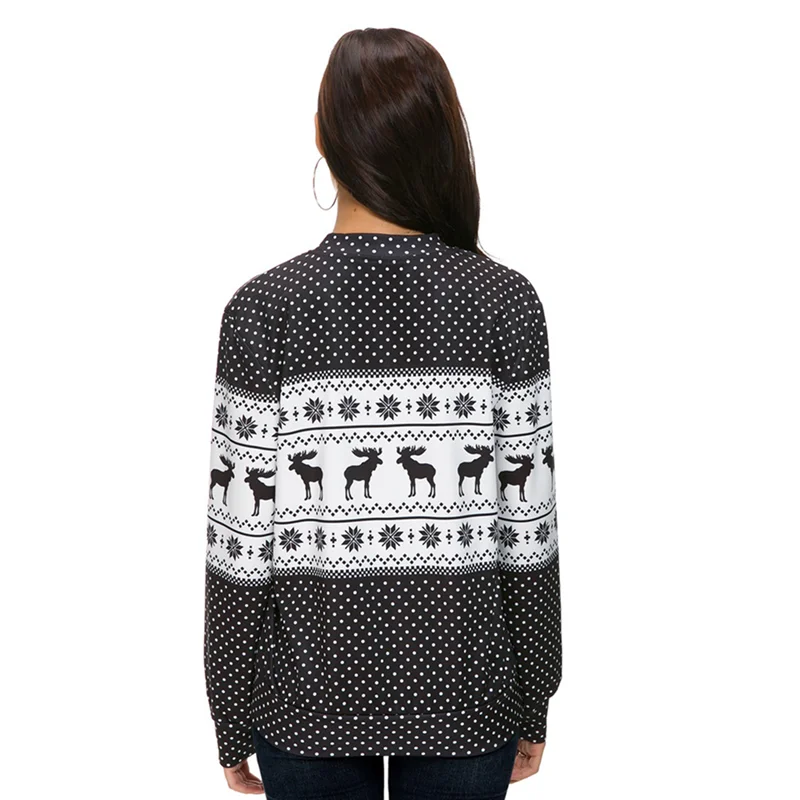 С оборками на Рождество с принтом оленя Длинные рукава красные свитшоты