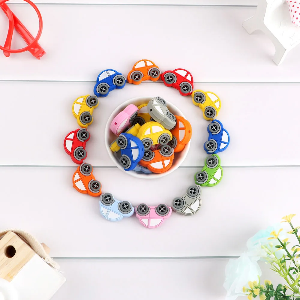 Kovict-mordedor de silicona con forma de Mini coche para beb&eacute;, mordedor Molar para chupete, collar, accesorios, juguetes de lactancia masticables, 10 Uds.-3