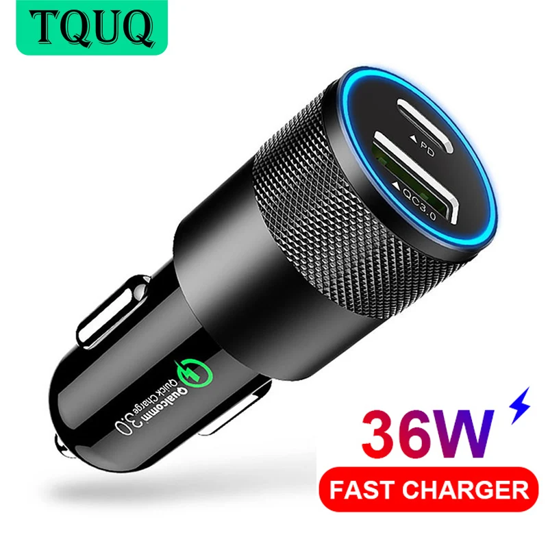 

Автомобильное зарядное устройство TQUQ USB, 36 Вт PD QC3.0, два порта, адаптер для быстрой зарядки телефона в автомобиле для iPhone 12/12pro Max/11,Galaxy S10/S9
