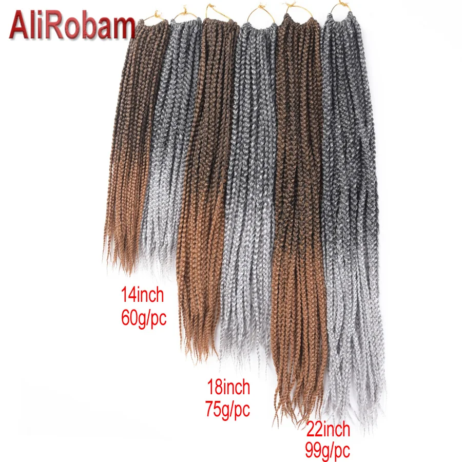 AliRobam, коробка, косички, вязанные волосы для наращивания, 22 корня, 14, 18, 22 дюйма, Омбре, коричневый, серый, красный, синтетические плетеные волосы, объемные, вязанные косички