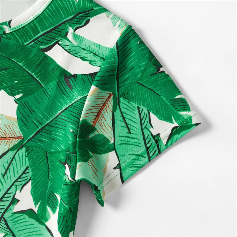 Семейные одинаковые пижамы лето 2019 комплекты одежды с принтом банановых листьев