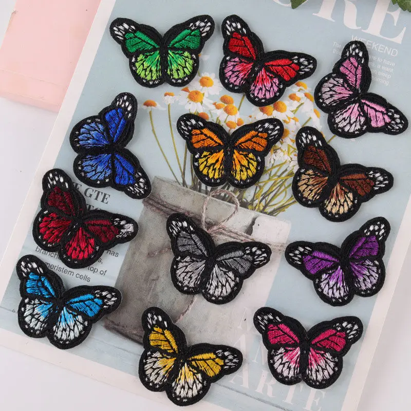 Тканевые вышитые цветные патчи-бабочки с утюгом наклейка аппликация сделай сам