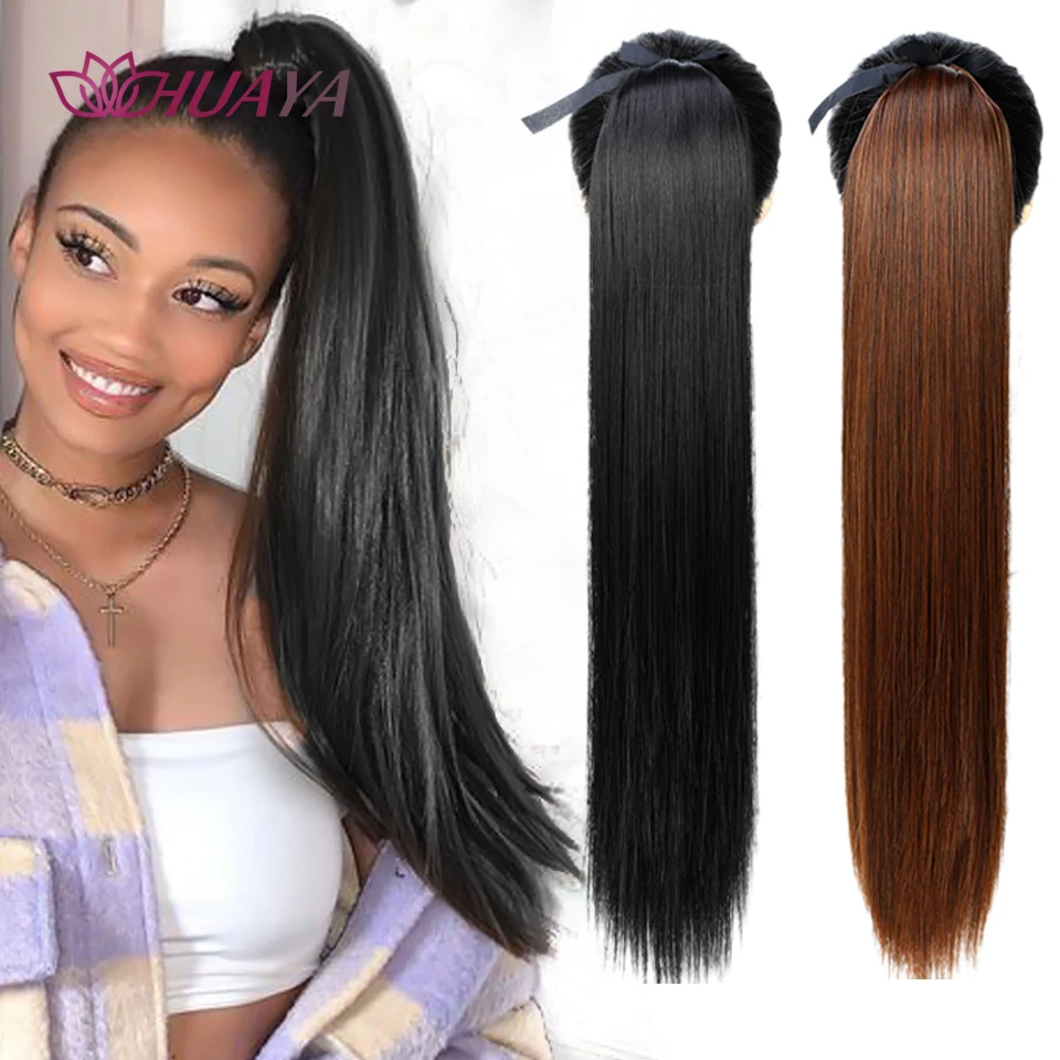 

HUAYA Long Straight Ponytail Synthetic Hair Drawstring Clip In Ponytail Hair Extension Hairpieces Heat Resistant Tail Fake Hair