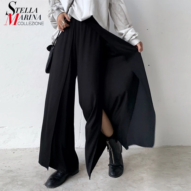 Новинка 2019 корейский стиль женские одноцветные Черные Серые Длинные штаны